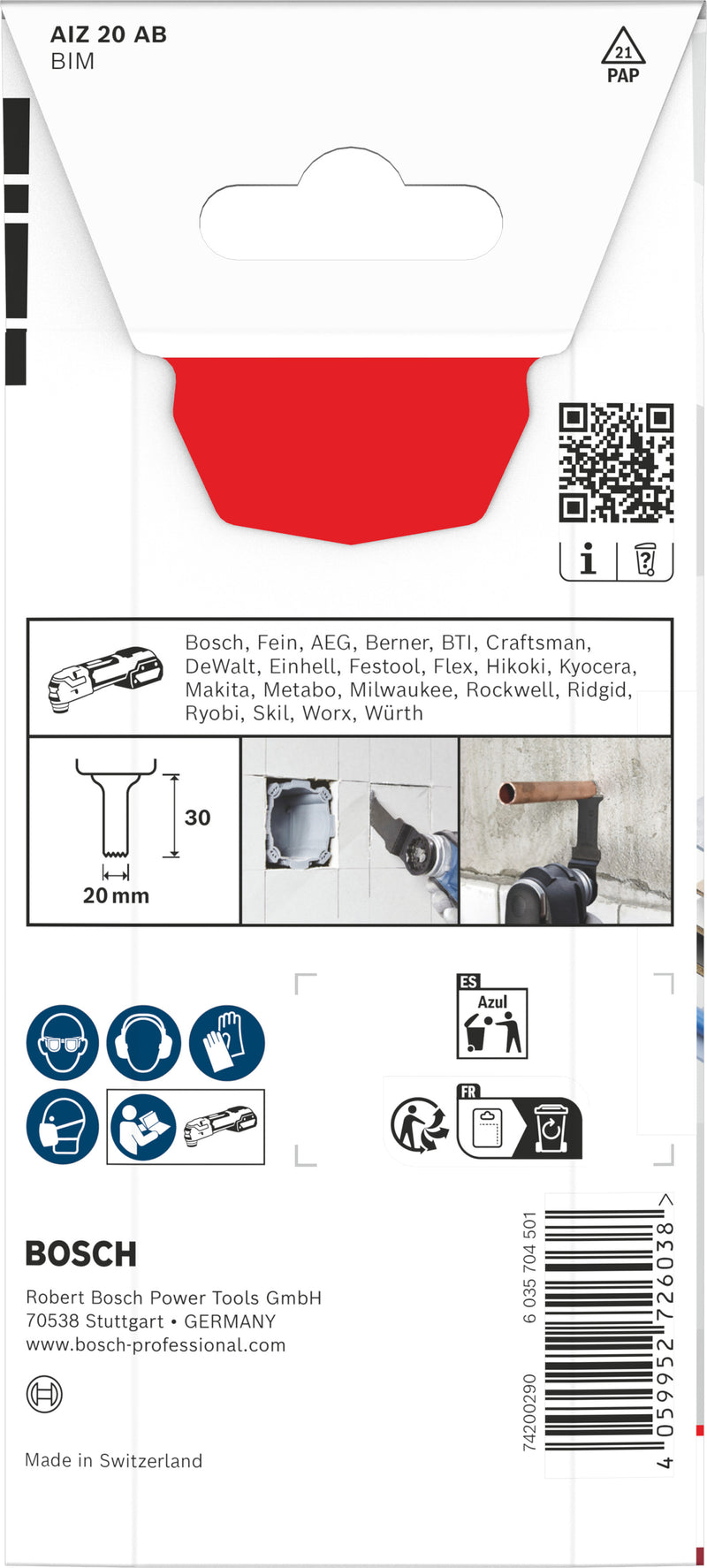 Lâminas de serra sabre, ferramenta multifunções Bosch Accessories (Lâmina de corte multimaterial AIZ 20 AB, Starlock, 20 x 30 mm)