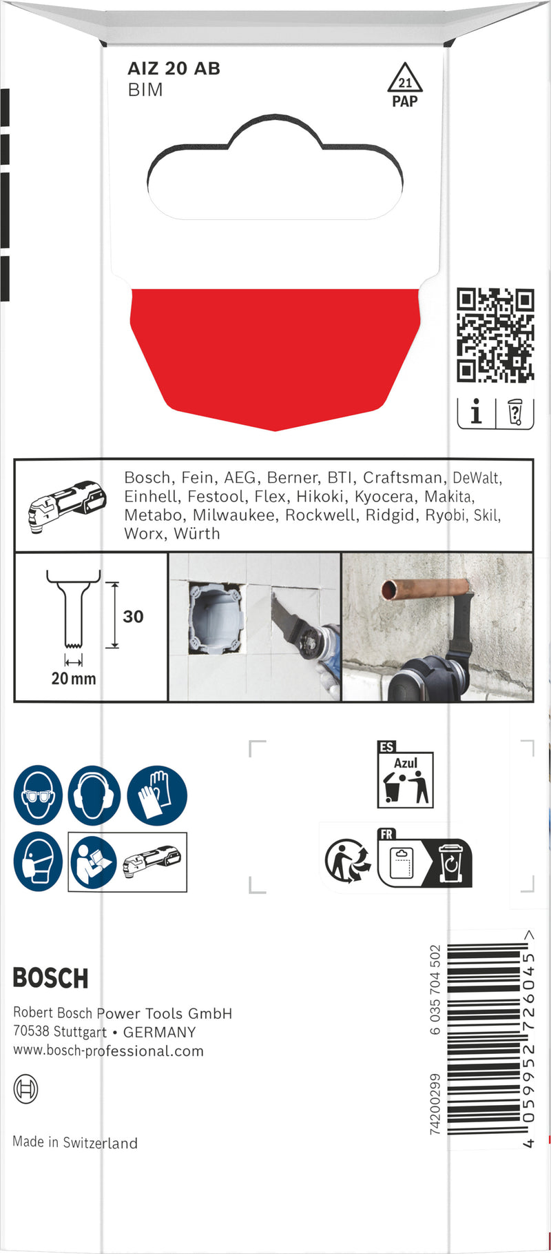 Lâminas de serra sabre, ferramenta multifunções Bosch Accessories (Lâmina de corte multimaterial AIZ 20 AB, Starlock, 20 x 30 mm, 5 unid)