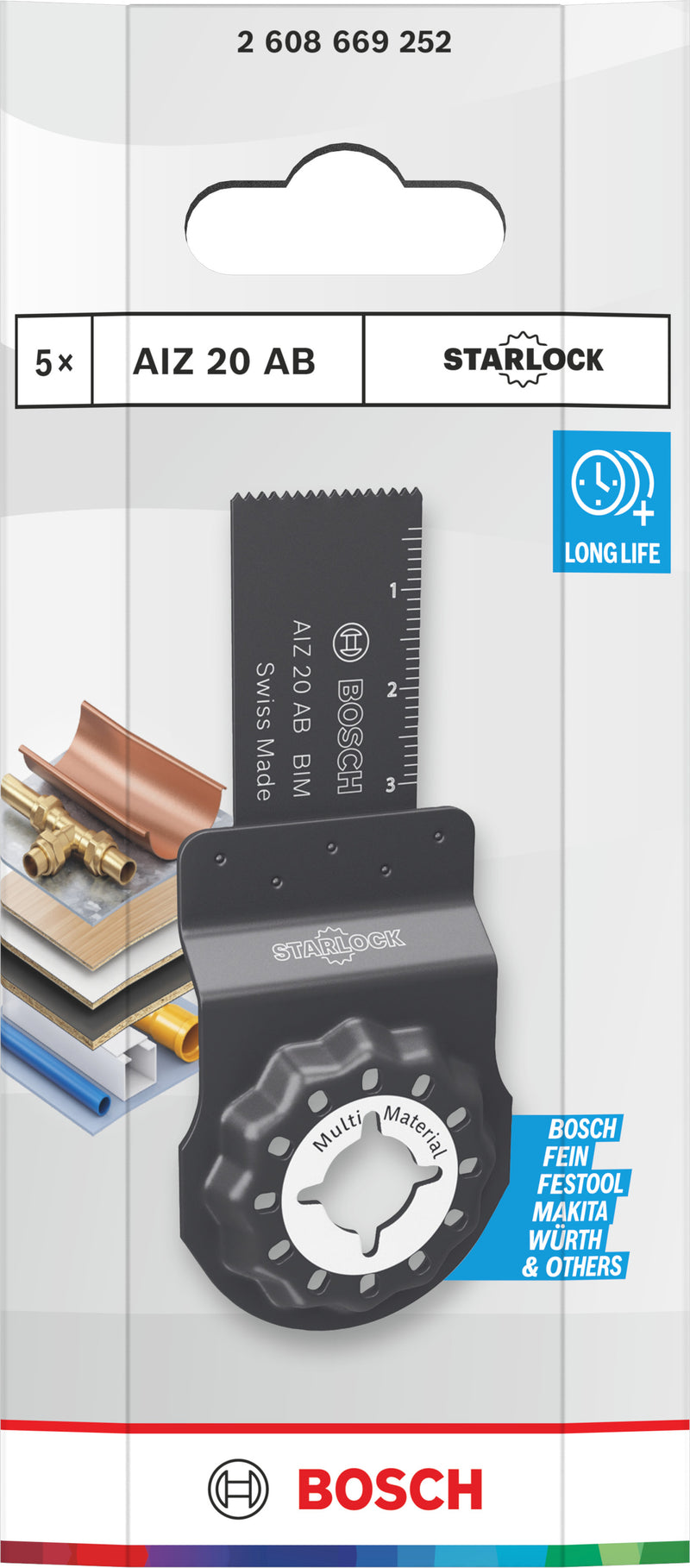 Lâminas de serra sabre, ferramenta multifunções Bosch Accessories (Lâmina de corte multimaterial AIZ 20 AB, Starlock, 20 x 30 mm, 5 unid)