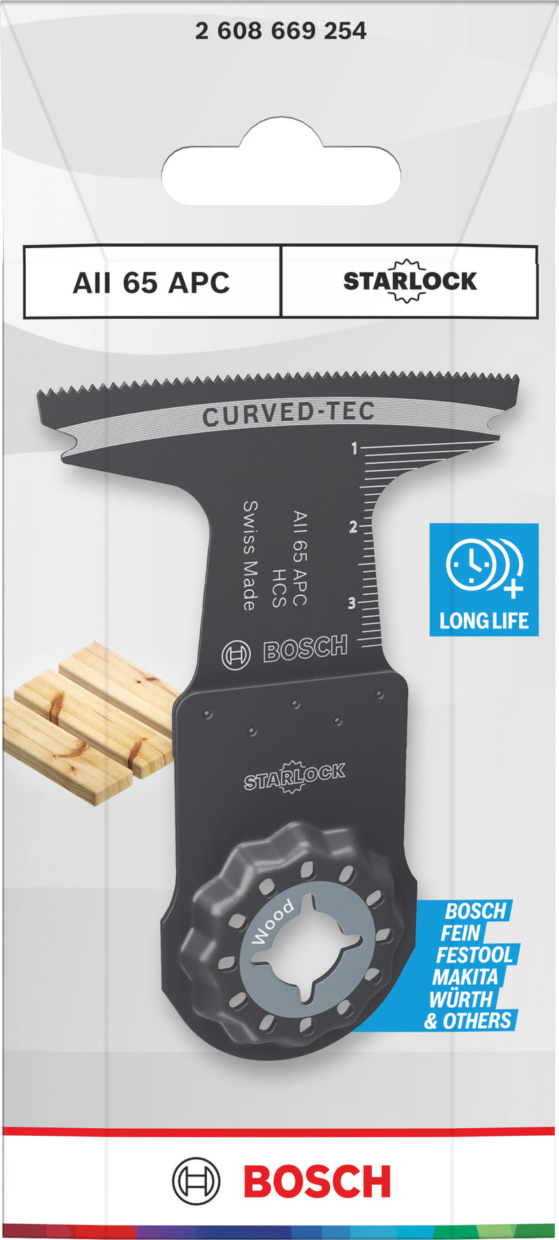 Bosch Accessories reciprocating saw blades, multi-tool (AII 65 APC wood cutting blade, Starlock, 65 x 40 mm)