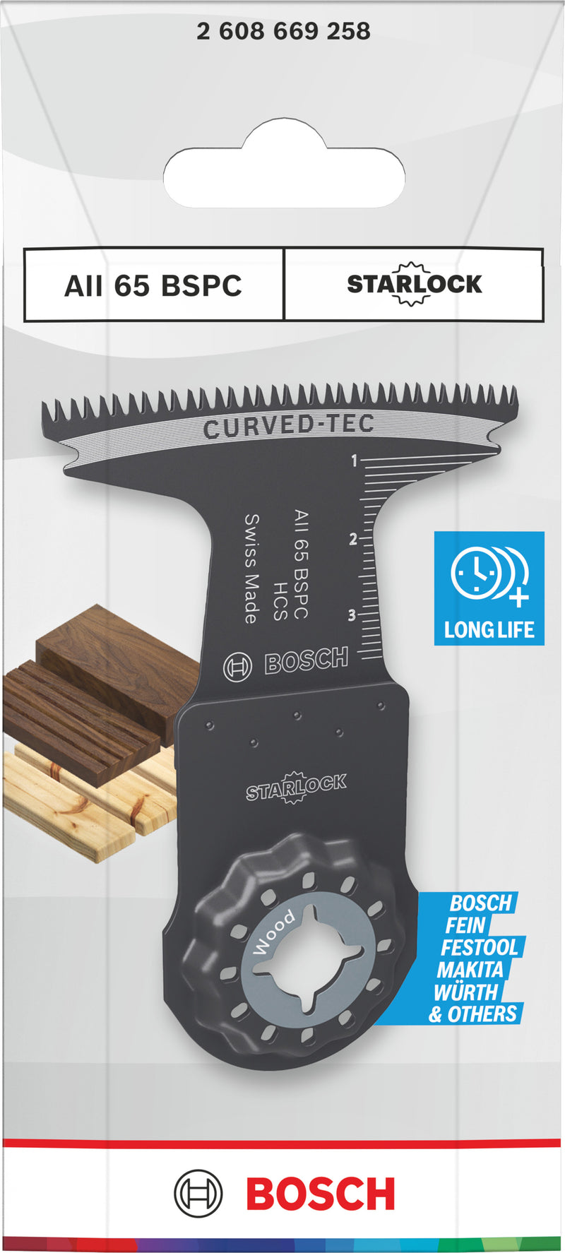 Bosch Accessories reciprocating saw blades, multi-tool (AII 65 BSPC wood cutting blade, Starlock, 65 x 40 mm)