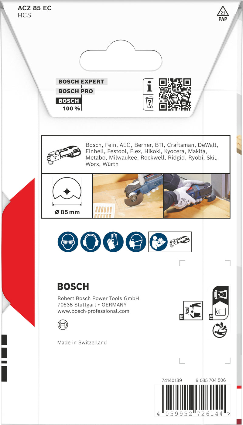 Bosch Accessories reciprocating saw blades, multi-tool (ACZ 85 EC wood cutting blade, Starlock, 85 mm)
