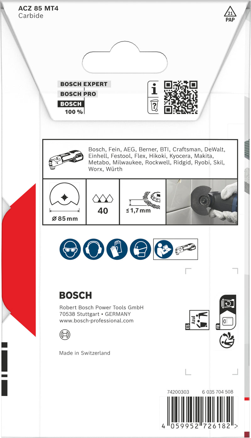 Hojas de sierra sable Bosch Accessories, multiherramienta (hoja de corte para material mineral ACZ 85 MT4, Starlock, 85 mm)