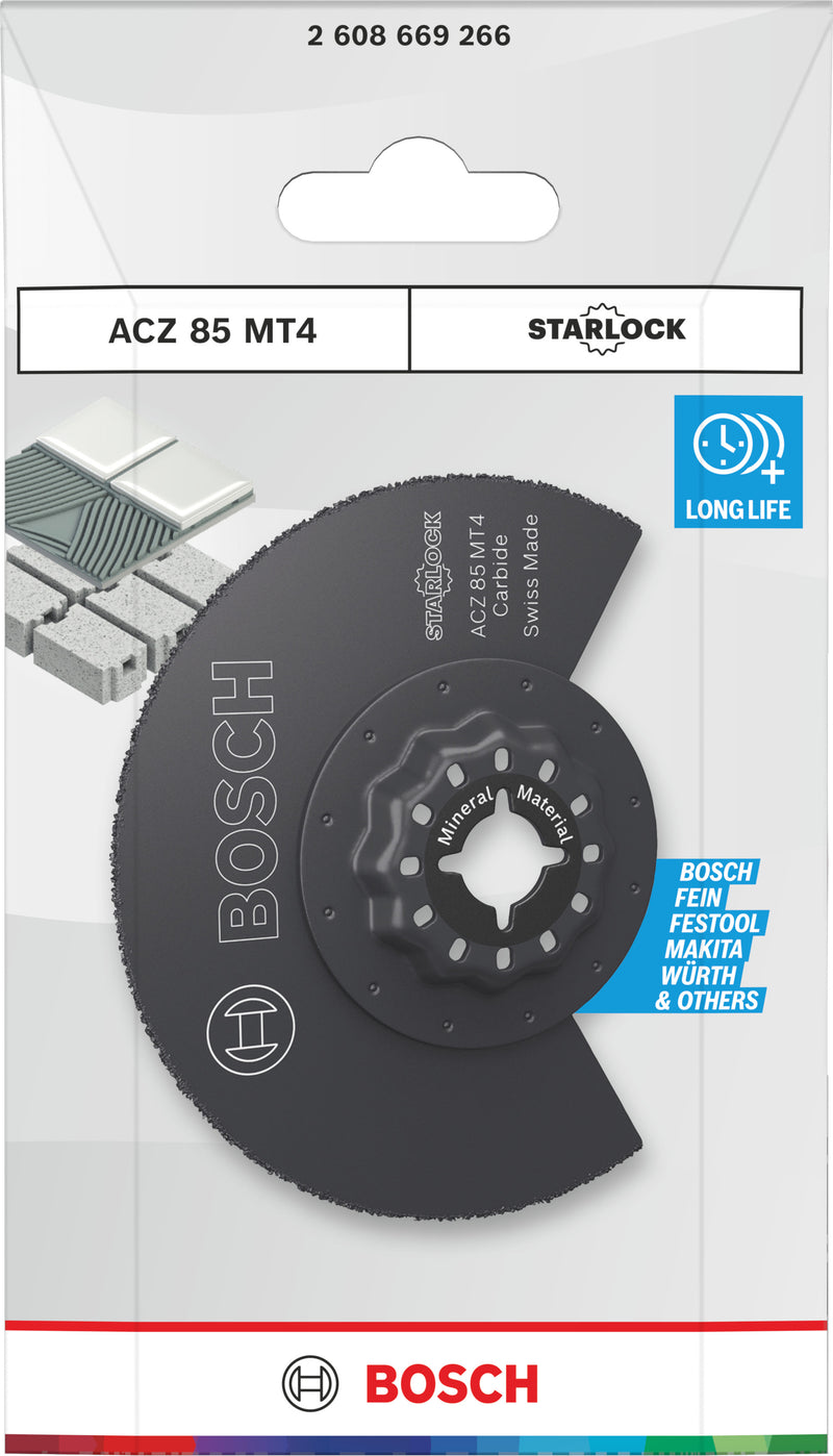 Hojas de sierra sable Bosch Accessories, multiherramienta (hoja de corte para material mineral ACZ 85 MT4, Starlock, 85 mm)