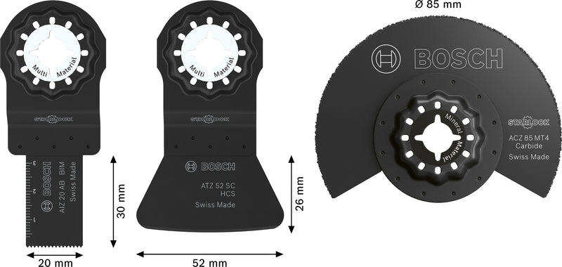 Lâminas de serra sabre, ferramenta multifunções, conjuntos Bosch Accessories (Conjunto de lâminas para ladrilhos, 3 unid)