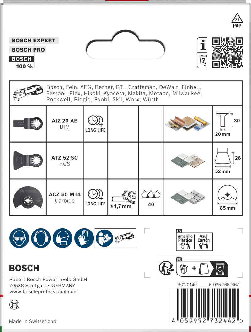 Lâminas de serra sabre, ferramenta multifunções, conjuntos Bosch Accessories (Conjunto de lâminas para ladrilhos, 3 unid)