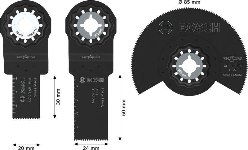Hojas de sierra de sable, multiherramienta, juegos de accesorios Bosch (juego de hojas para madera y metal blando, 3 piezas)