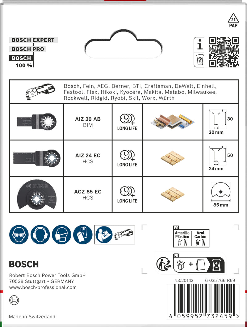 Hojas de sierra de sable, multiherramienta, juegos de accesorios Bosch (juego de hojas para madera y metal blando, 3 piezas)