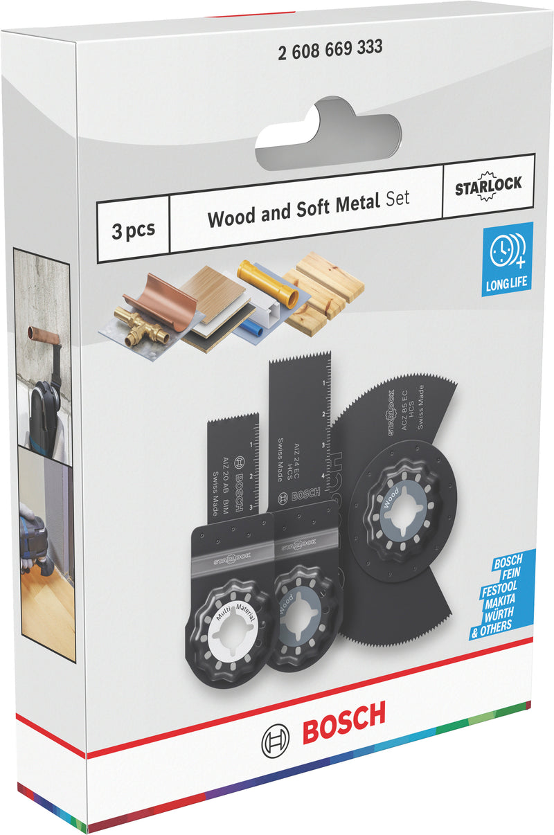 Hojas de sierra de sable, multiherramienta, juegos de accesorios Bosch (juego de hojas para madera y metal blando, 3 piezas)