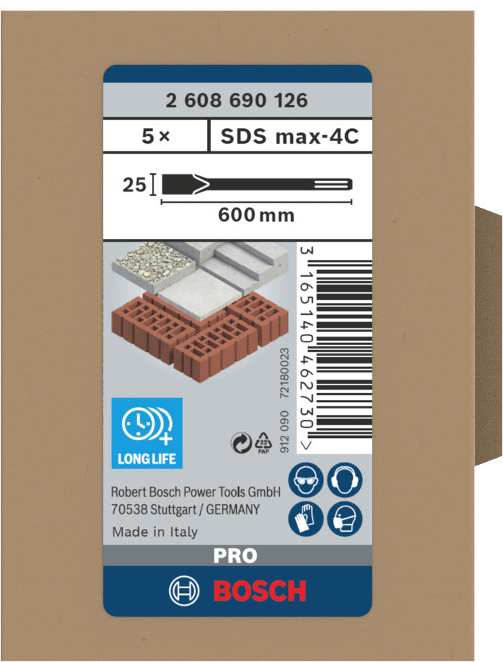 Bosch Set 5 cinceles planos SDS-Max, 600 x 25 mm