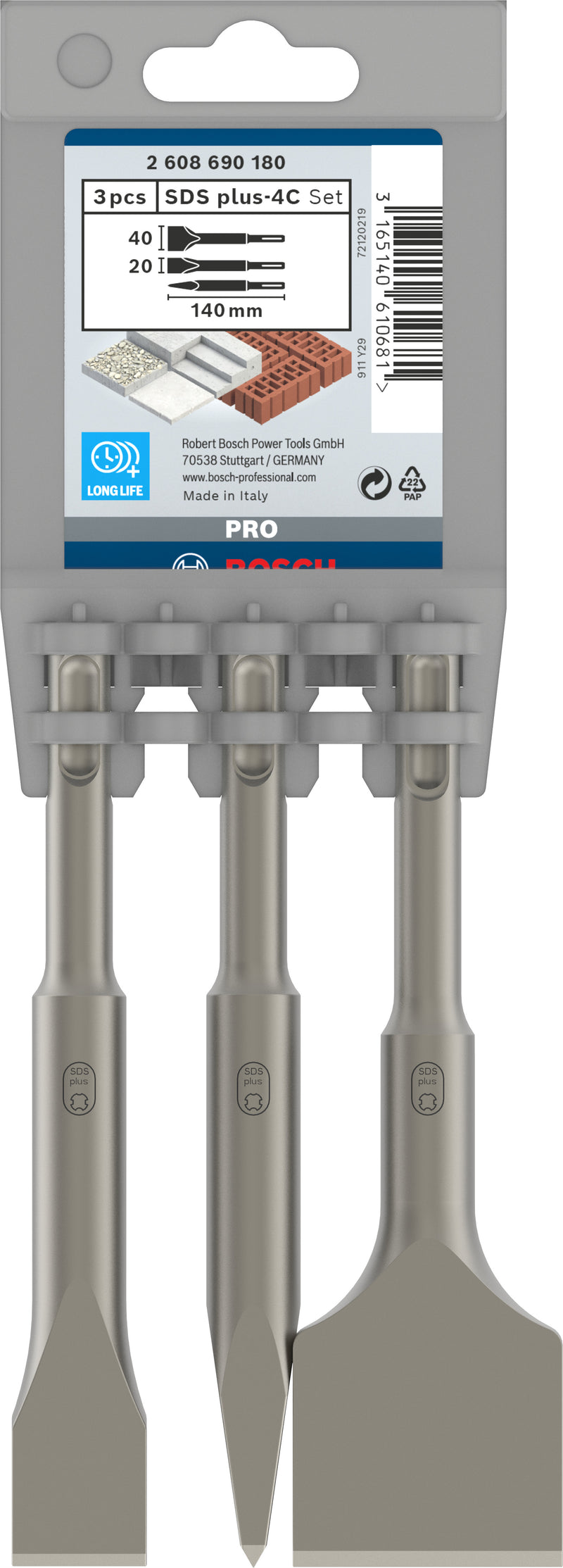 Bosch Set 3 chisels SDS-Plus, 140 mm