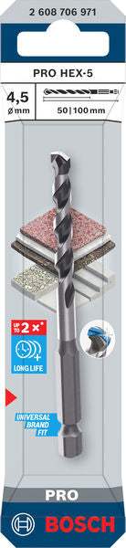 Broca Bosch Accessories (PRO HEX-5 Drill Bit, 4.5x50x100 mm)