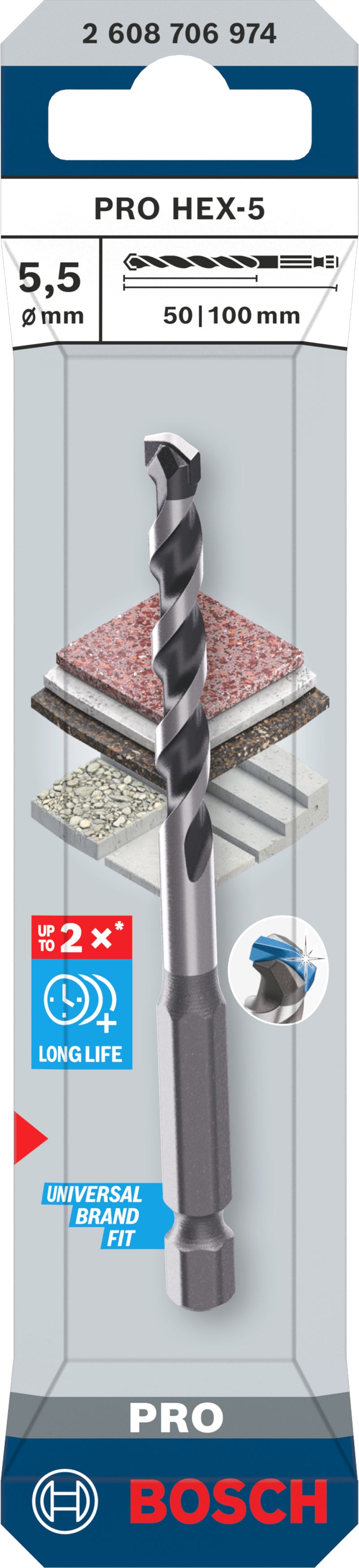 Accesorios Bosch Taladro (Taladro PRO HEX-5, 5,5 x 50 x 100 mm)
