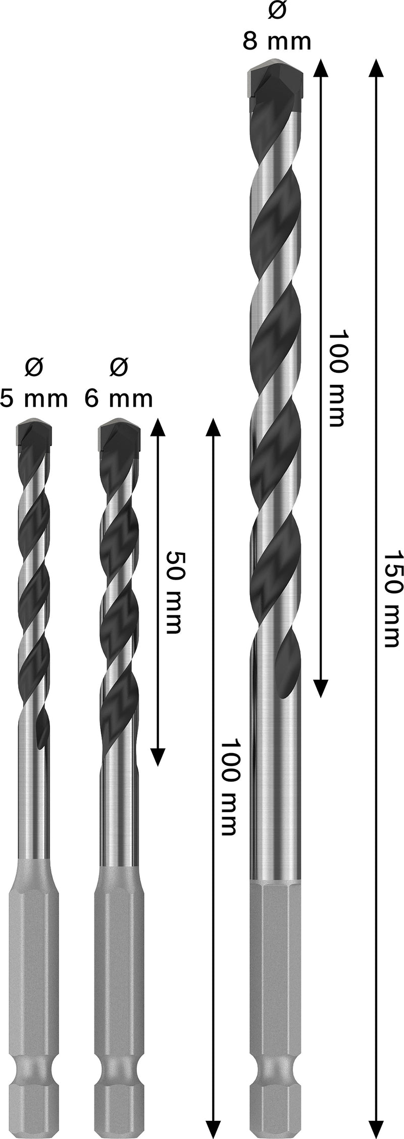 Broca, sortido Bosch Accessories (Conjunto de brocas PRO HEX-5, 5x100, 6x100, 8x150 mm, 3 peças)
