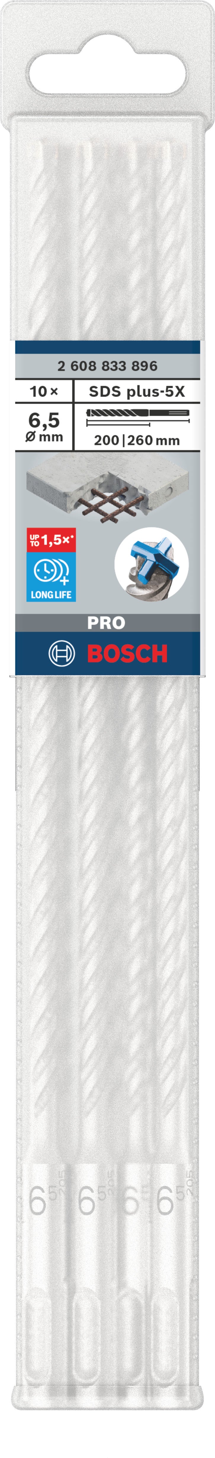Puntas de martillo Bosch SDS plus-5X, 10 unidades, 6,5 x 200 x 260