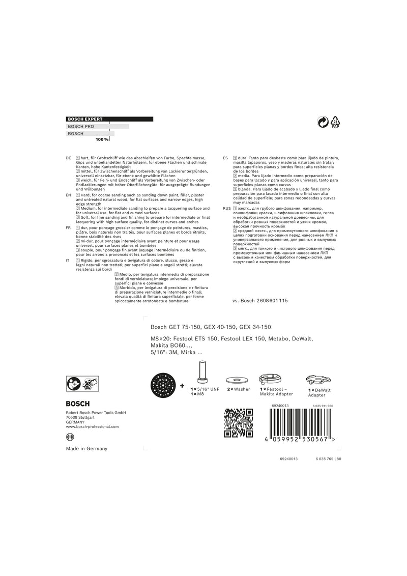 Lixa multifuros Bosch macia, 150 mm