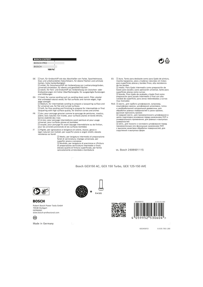 Almofada de apoio Bosch 150 mm, luva