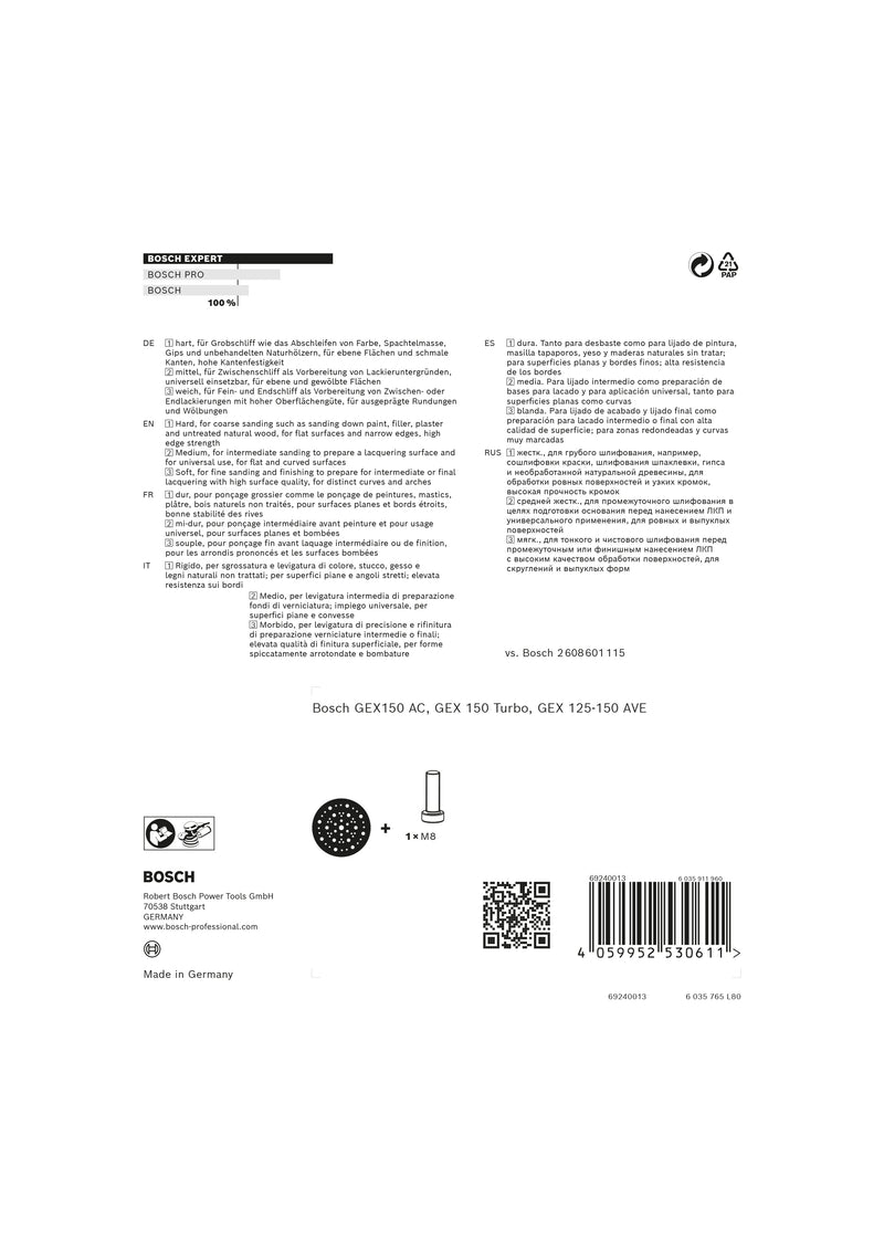 Almofada de apoio Bosch 150 mm, hart