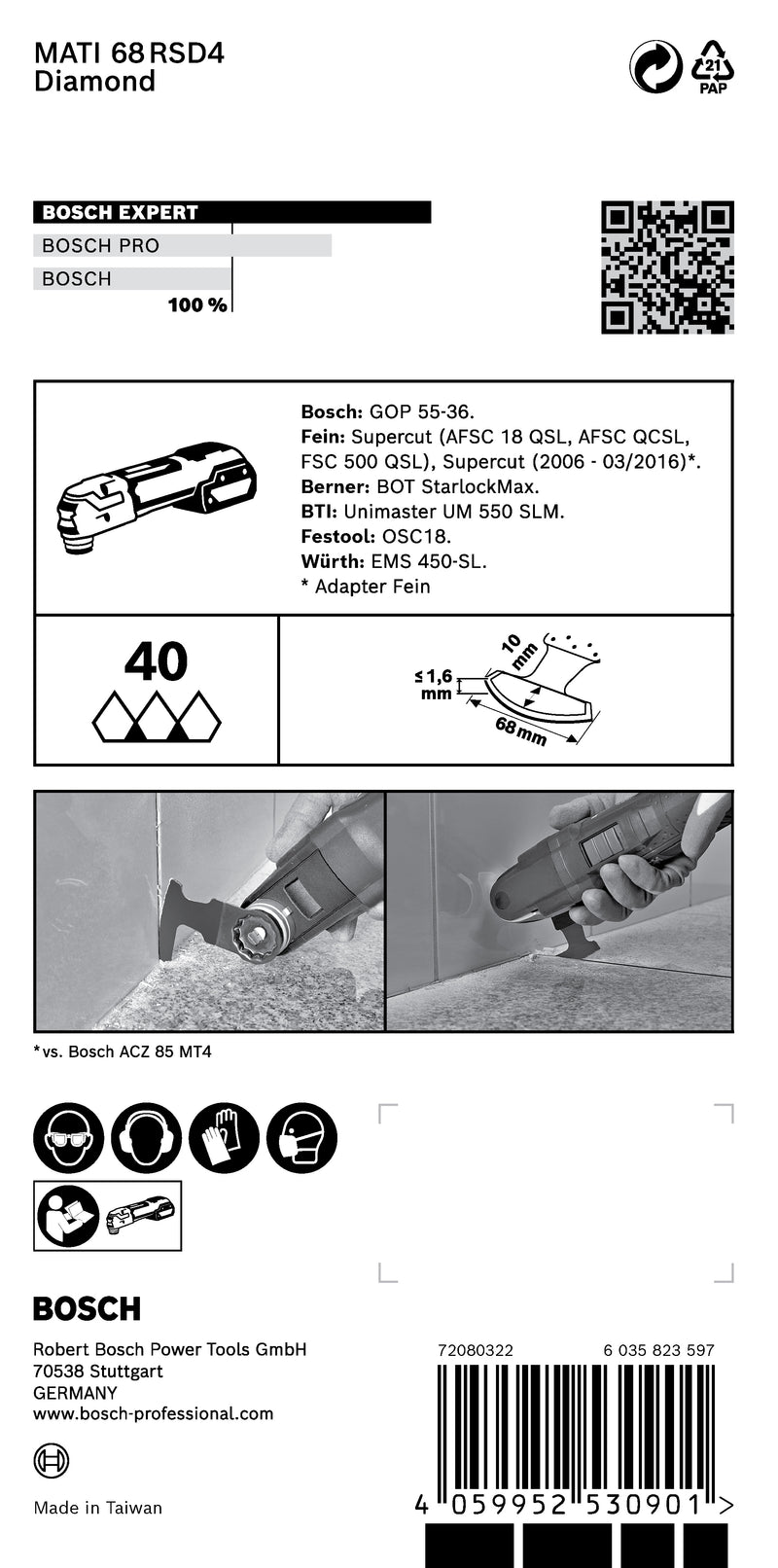 Segmento de diamante Bosch RBE- 1ER MATI68RSD4