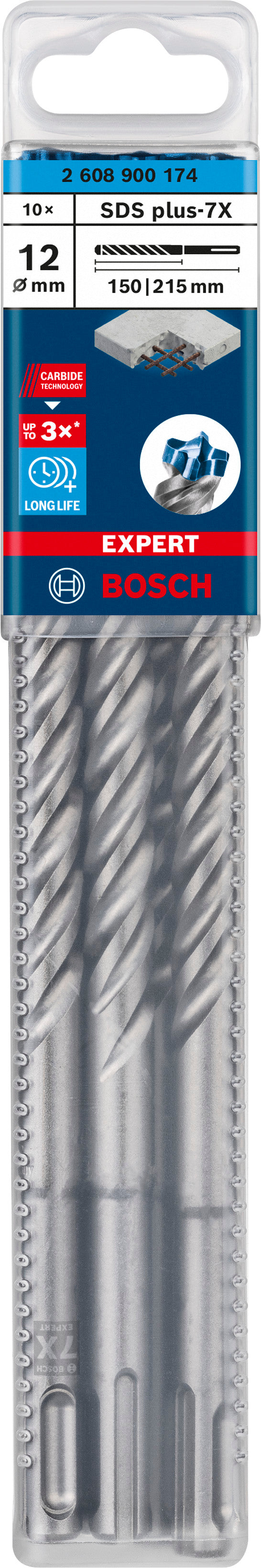 Broca para taladro percutor Bosch SDSplus 7X 10PCS 12X215