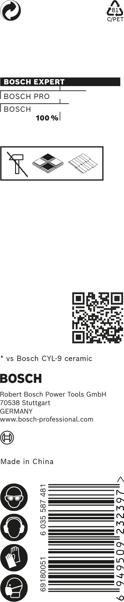 Broca para azulejos Bosch HEX-9 HardCer 3x90