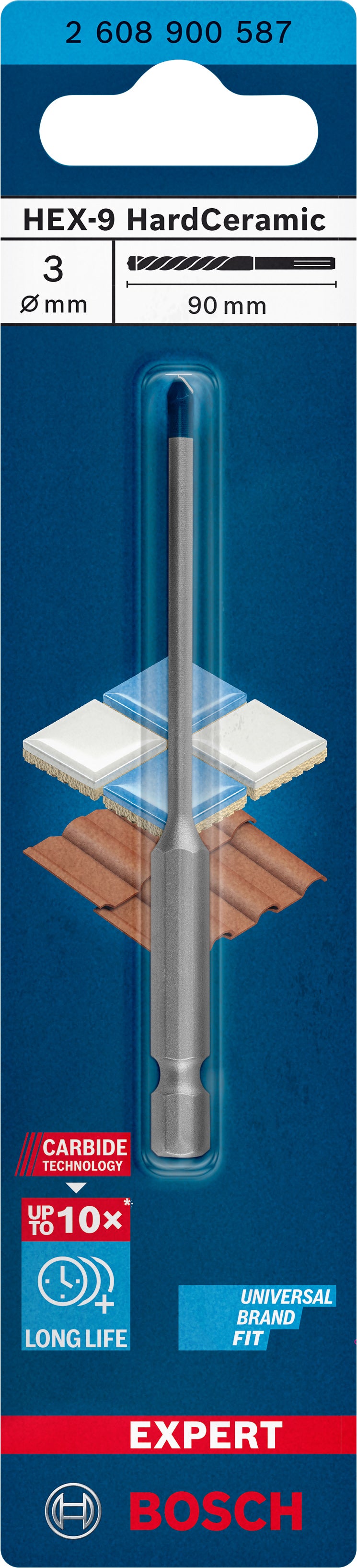 Broca para azulejos Bosch HEX-9 HardCer 3x90