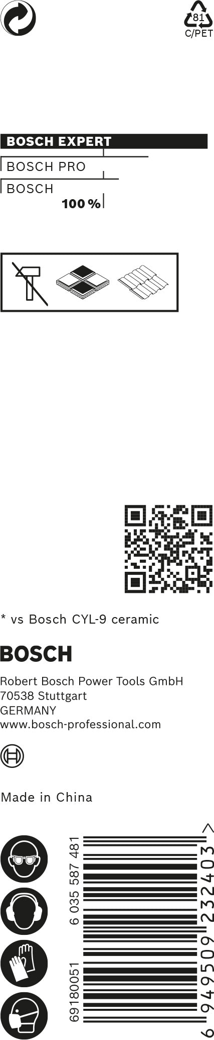 Broca para azulejos Bosch HEX-9 HardCer 4x90