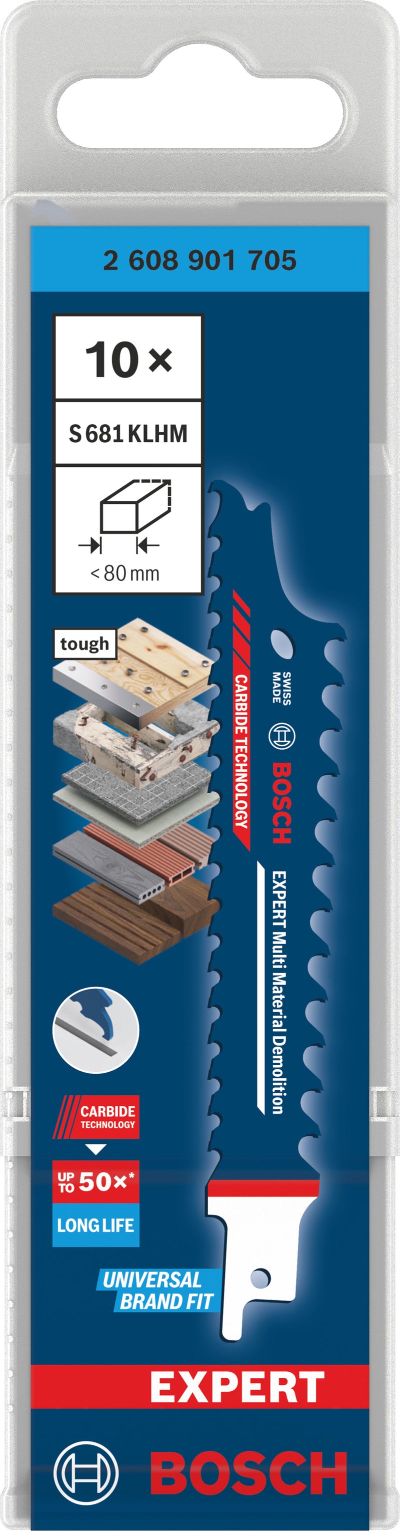 Hojas de sierra eléctrica, accesorios especiales de Bosch (Expert Multi Material Demolition Blade S681KLHM, 10 piezas)