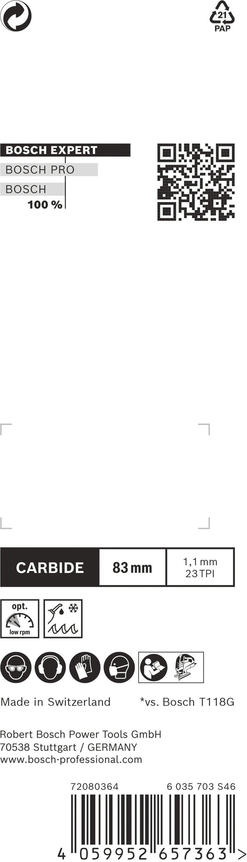 Lâmina de serra tico-tico Bosch EXPERT em aço inoxidável T118AHM, pacote de 2