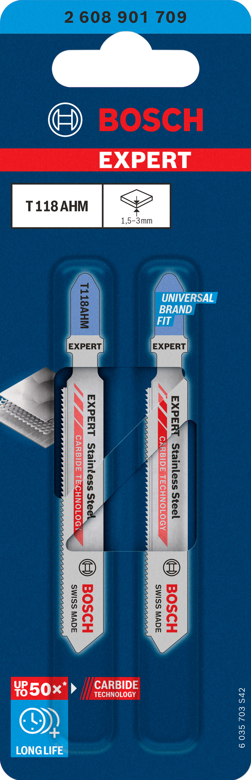 Lâmina de serra tico-tico Bosch EXPERT em aço inoxidável T118AHM, pacote de 2