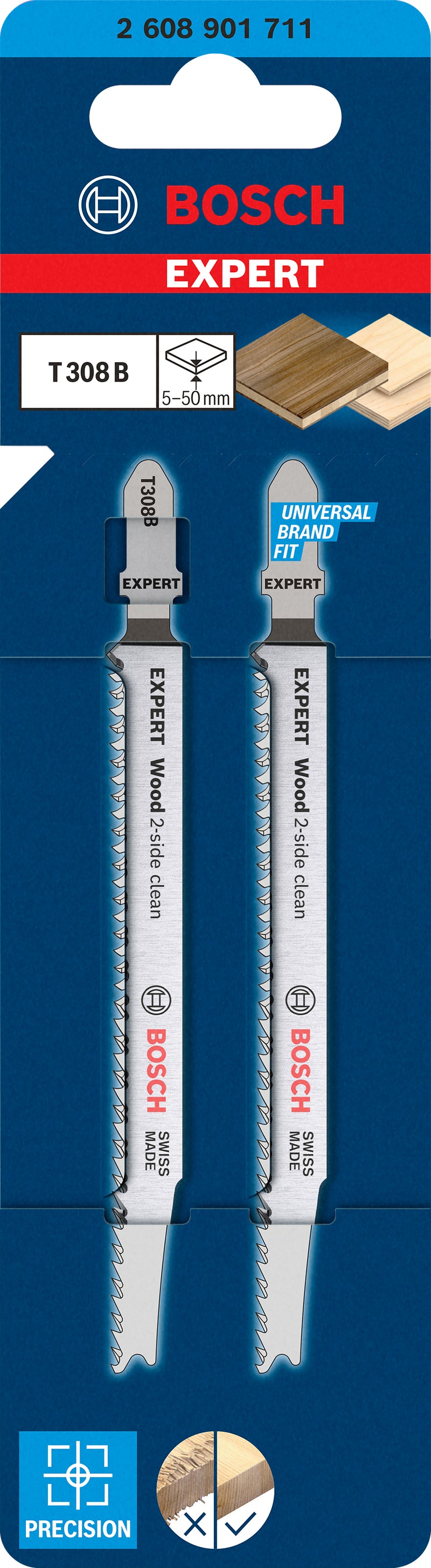 Bosch T308B EXPERT Wood 2-side clean jigsaw blade, 2 pcs.