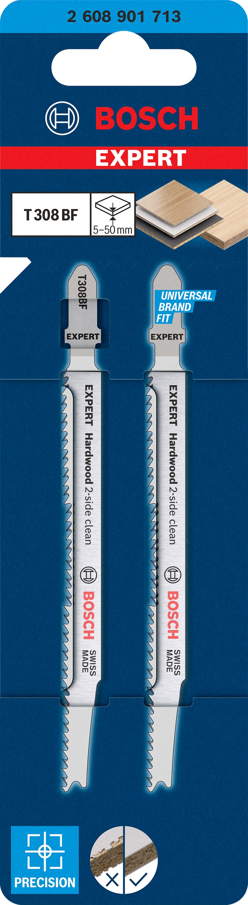 Bosch EXPERT Hardwood 2-side clean T308BF jigsaw blade, 2 pcs.