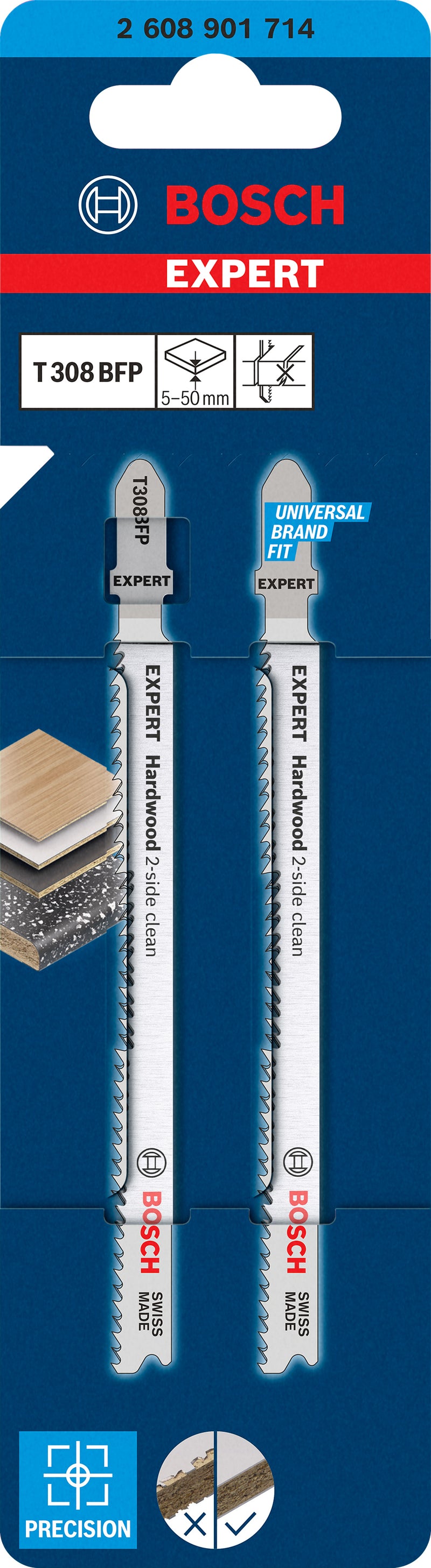 Bosch EXPERT Hardwood 2-side clean T308BFP jigsaw blade 2 pcs.