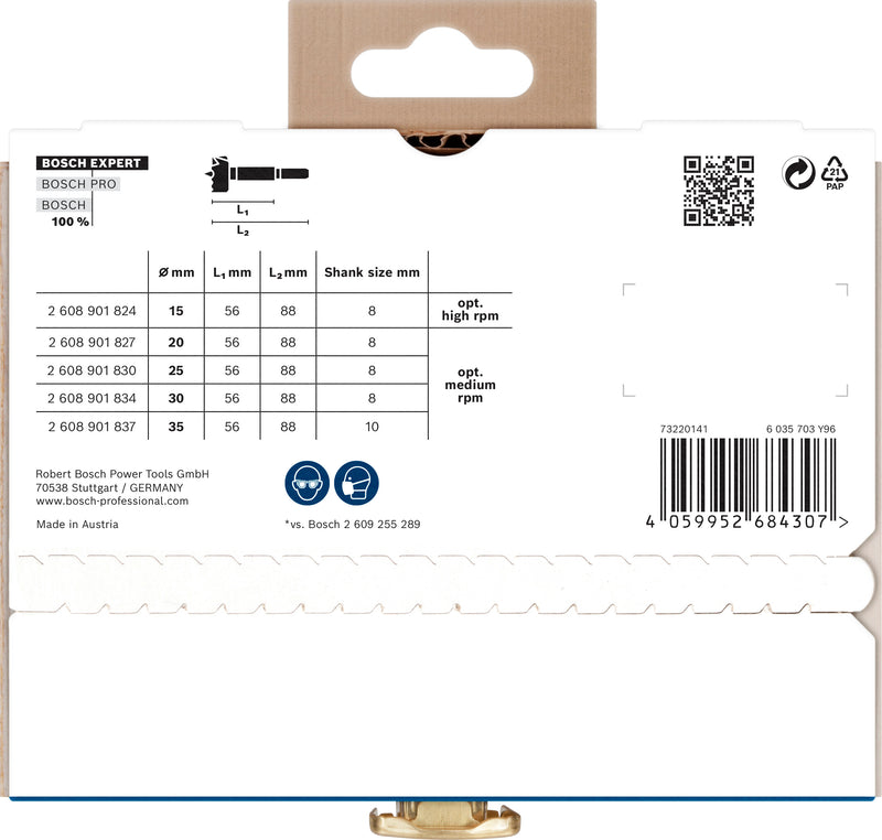 Conjunto de brocas Bosch EXPERT Wood Forstner, Ø 15