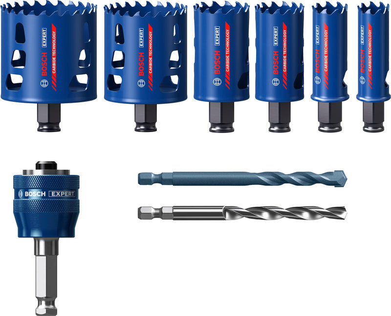 Hole saws, Bosch Accessories sets (EXPERT Multi Material Power Change Plus hole saw set, 22; 25; 35; 51; 60; 68 x 60 mm, 9 pcs)
