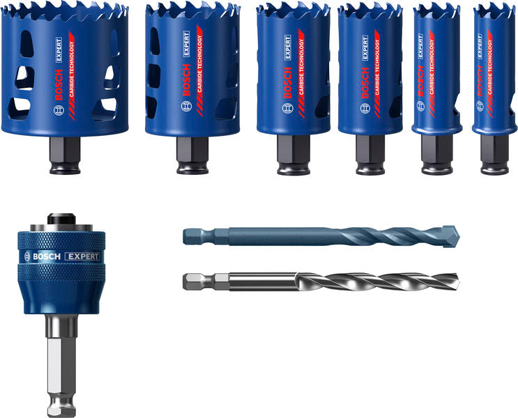 Hole saws, Bosch Accessories sets (EXPERT Multi Material Power Change Plus hole saw set, 22; 25; 35; 40; 51; 68 x 60 mm, 9 pcs)