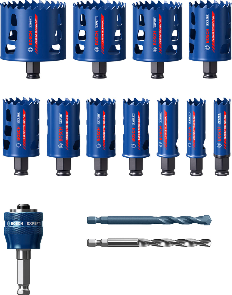Hole saws, Bosch Accessories sets (EXPERT Multi Material Power Change Plus hole saw set, 20; 22; 25; 32; 35; 40; 44; 51; 60; 64; 76 x 60 mm, 14 pieces)