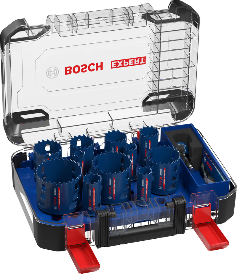 Sierras de corona, juegos de accesorios Bosch (juego de sierras de corona EXPERT Multi Material Power Change Plus, 20; 22; 25; 32; 35; 40; 44; 51; 60; 68; 76 x 60 mm, 14 piezas)