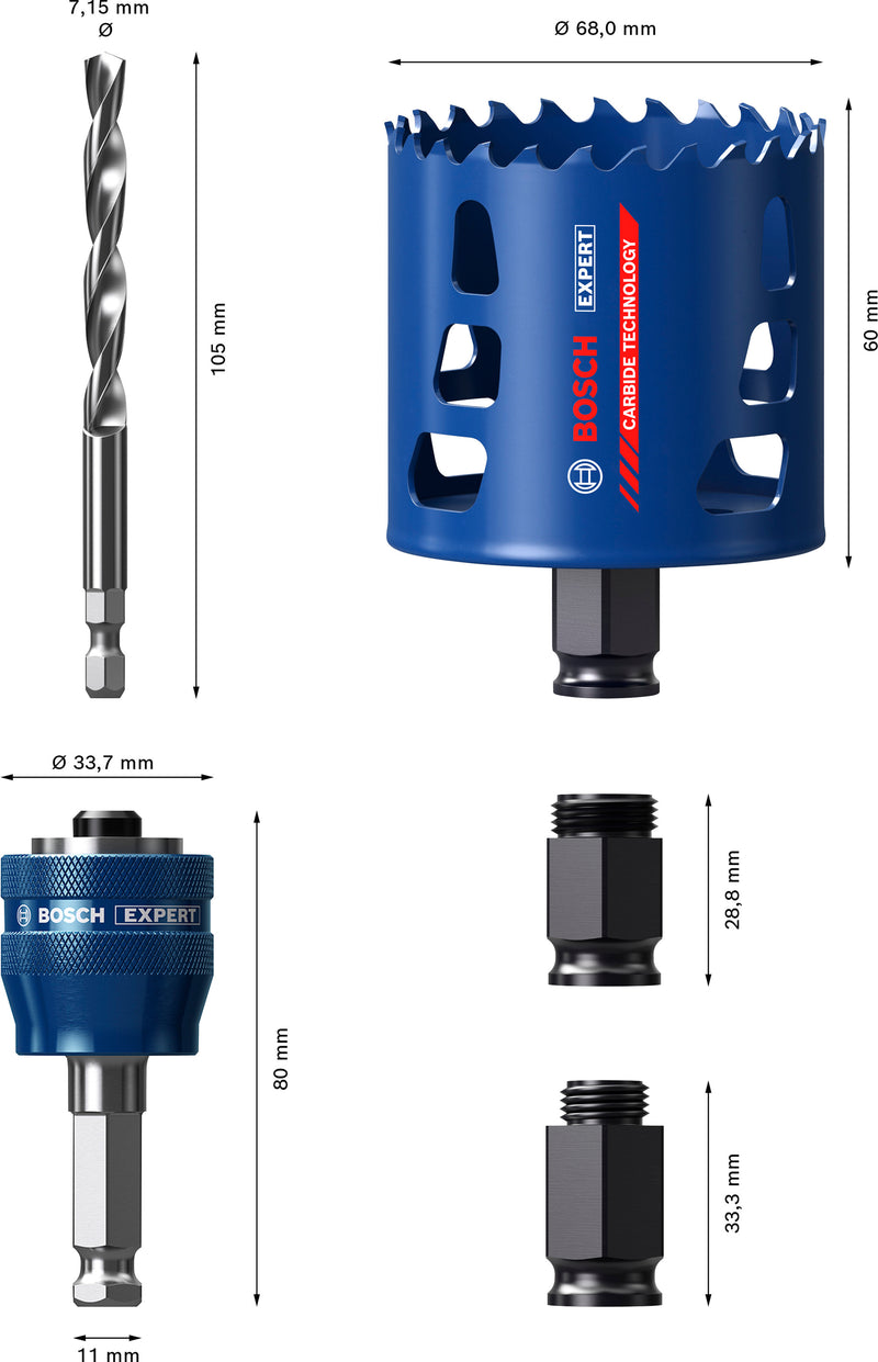 Accesorios Bosch para sierras de corona (juego de sierras de corona EXPERT Multi Material Power Change Plus, 68 x 60 mm)