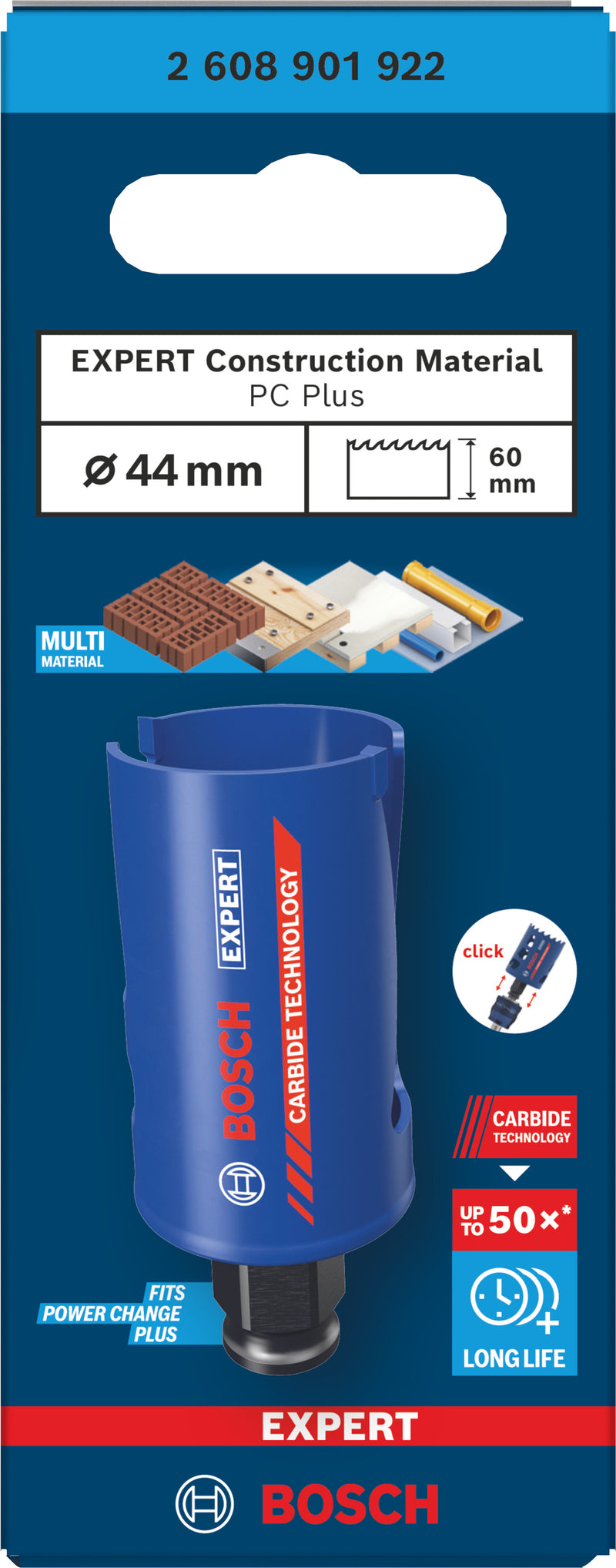 Bosch Accessories Hole Saws (EXPERT Construction Material Power Change Plus Hole Saw, 44 x 60 mm)