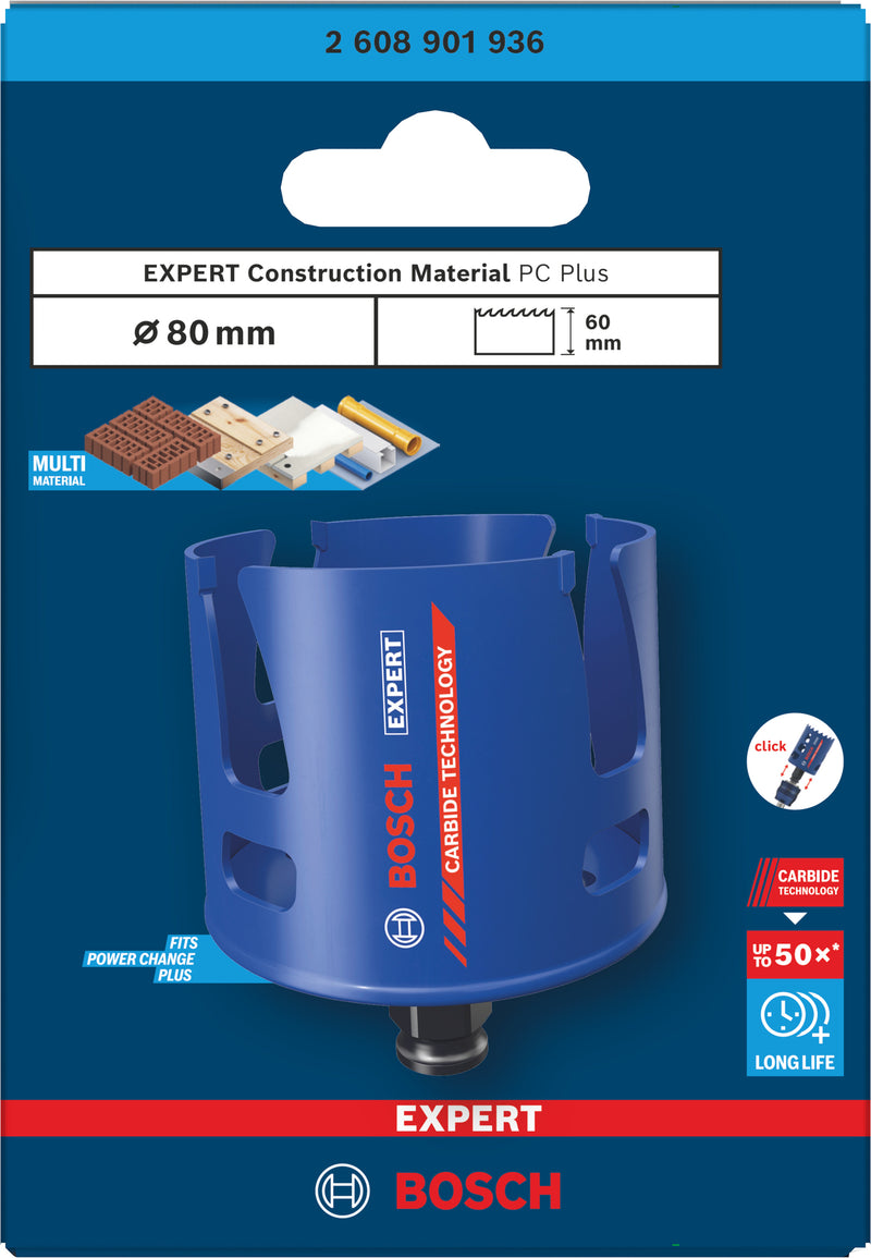 Bosch Accessories hole saws (EXPERT Construction Material Power Change Plus hole saw, 80 x 60 mm)