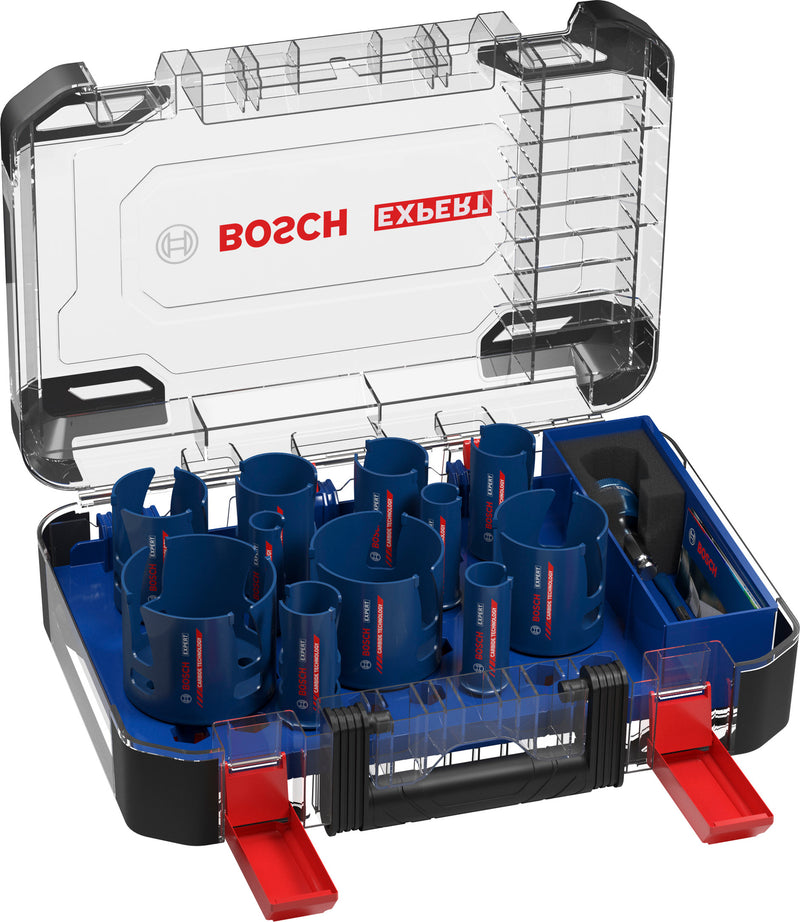 Hole saws, Bosch Accessories sets (EXPERT Construction Material Power Change Plus hole saw set, 20; 22; 25; 32; 35; 40; 44; 51; 60; 68; 76 x 60 mm, 15 pcs)