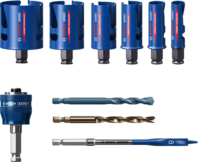 Hole saws, Bosch Accessories sets (EXPERT Construction Material Power Change Plus hole saw set, 20; 25; 32; 38; 51; 64 x 60 mm, 10 pcs)