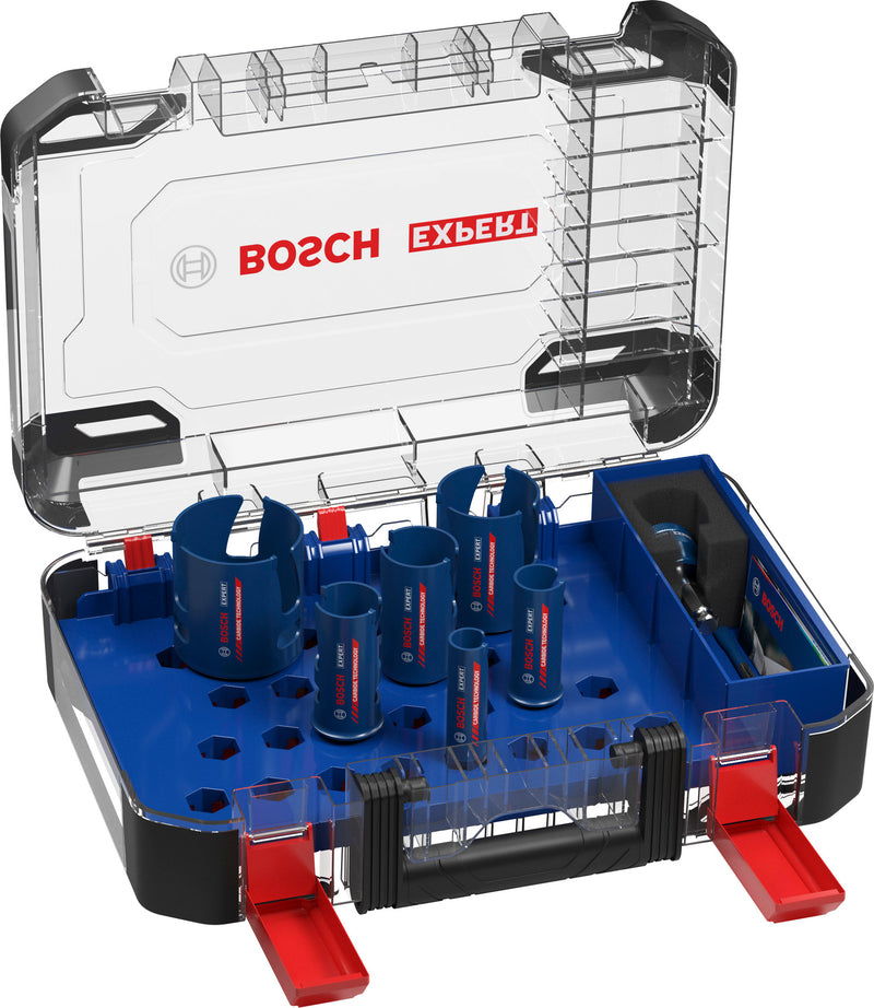 Hole saws, Bosch Accessories sets (EXPERT Construction Material Power Change Plus hole saw set, 20; 25; 32; 38; 51; 64 x 60 mm, 10 pcs)