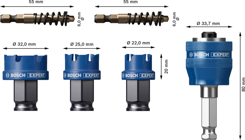 Serras craneanas, conjuntos Bosch Accessories (Conjunto de serras craneanas EXPERT Sheet Metal Power Change Plus, 22; 25; 32 x 5 mm, 6 unid)