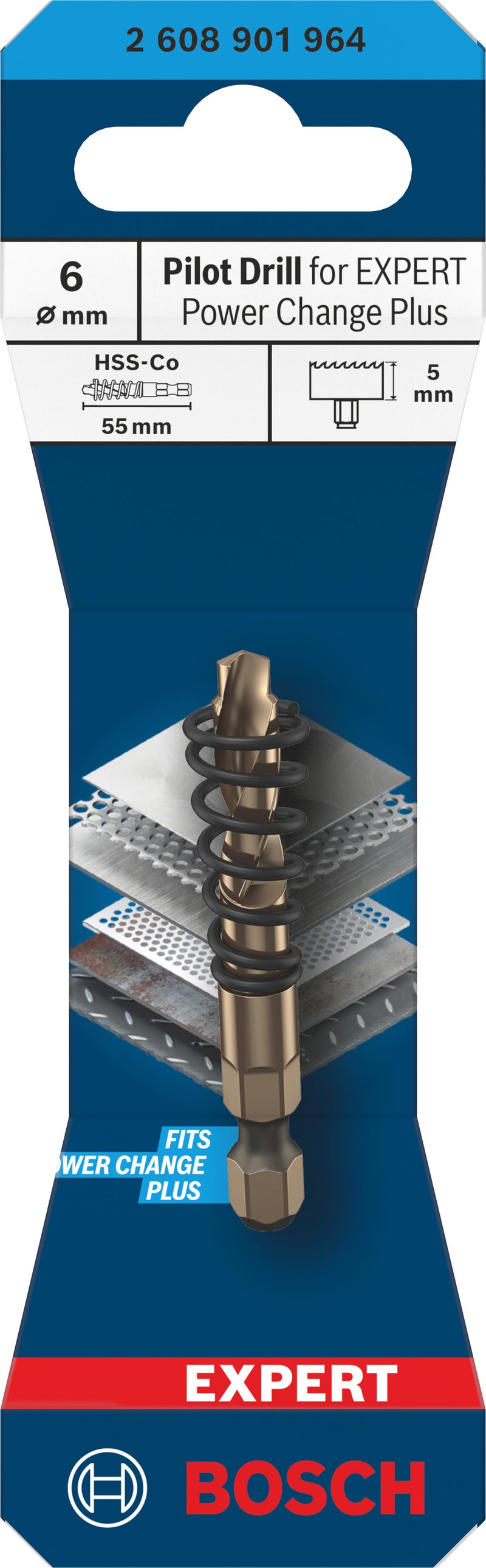 Bosch Accessories for hole saw function tools (Center drill for EXPERT Power Change Plus, HSS-Co, Ø6 x 5 x 55 mm)