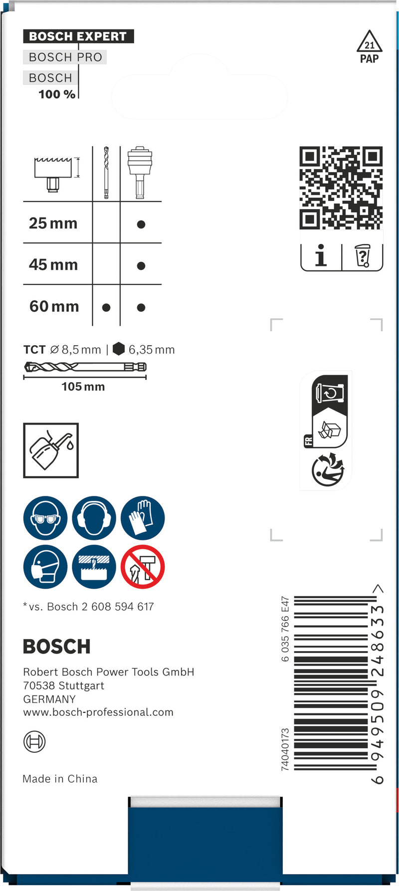 Bosch Accessories for hole saw function (EXPERT Power Change Plus with centering drill, Ø8.5 x 60 x 105 mm, 2 units)
