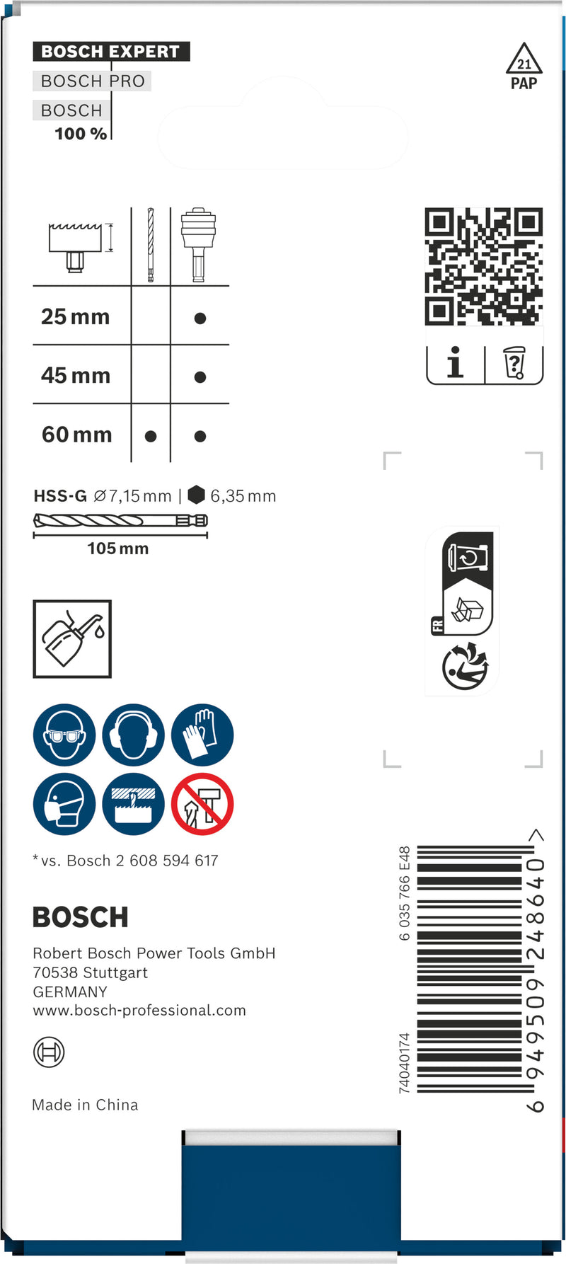 Accesorios Bosch para función de sierra de corona (EXPERT Power Change Plus con broca de centrado, Ø7,15 x 60 x 105 mm, 2 unidades)