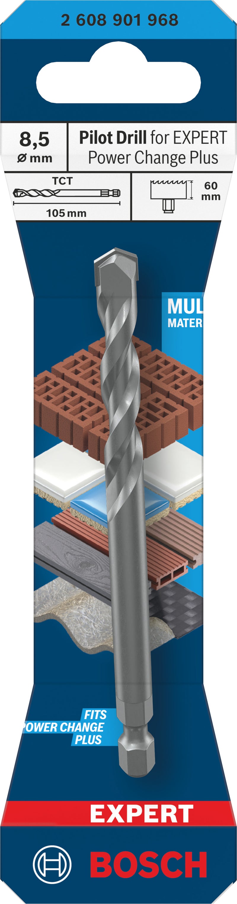 Bosch Accessories for hole saw function tools (Center drill for EXPERT Power Change Plus, TCT, Ø8.5 x 60 x 105 mm)
