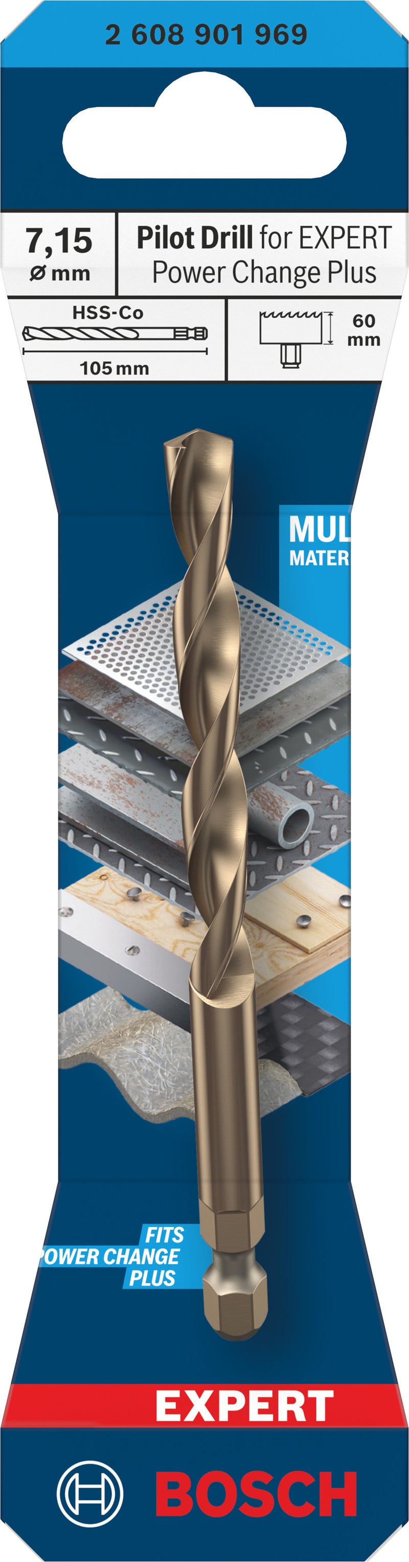 Accesorios Bosch para sierras de corona (broca de centrar para EXPERT Power Change Plus, HSS-Co, Ø7,15 x 60 x 105 mm)